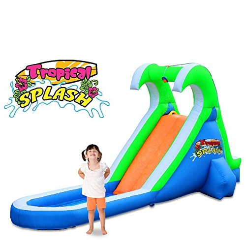 Blast Zone Tropical Splash - Inflatable Water Slide with Blower - Compact - Sets up in Seconds - Spray - Splash Area